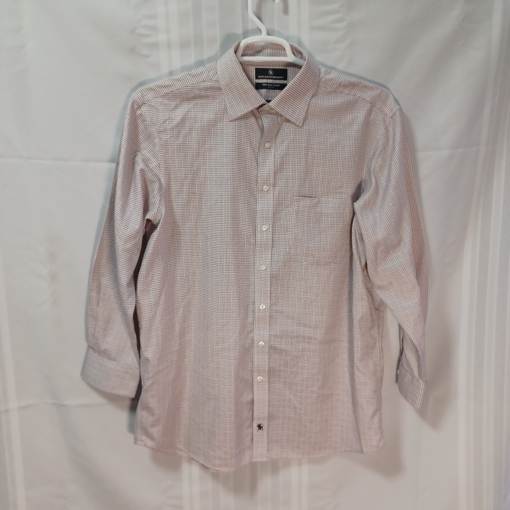Hart Schaffner Marx Dress Shirt Mens 17 33 Burgundy Grid Non-Iron Pima Cotton